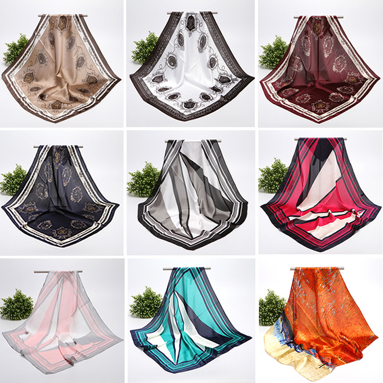 Foulard quadrato in raso per donna sciarpa versatile hijab_voghion.com