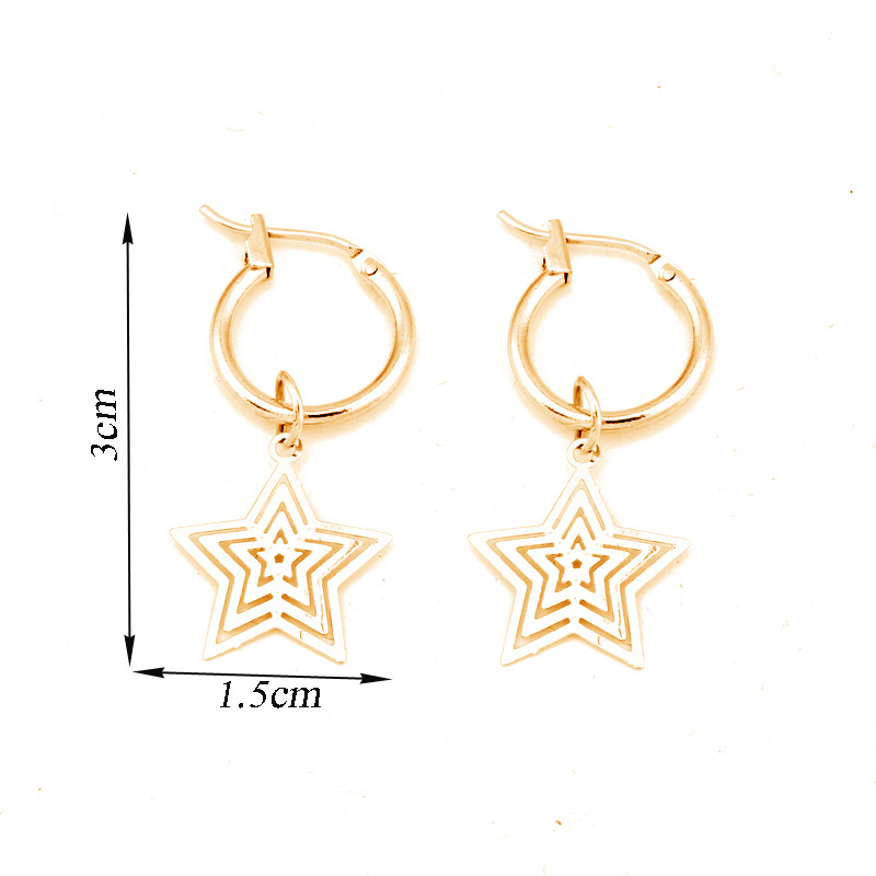Simple Alloy Hoop Earrings Cute Hollow Five-pointed Star Pendant Ear Ring Wholesale Nihaojewelry display picture 1