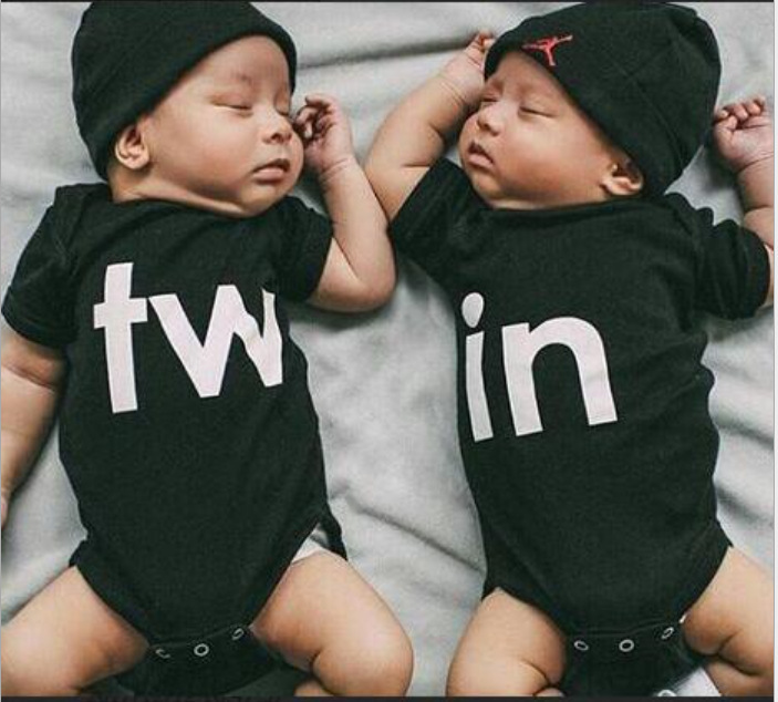 Newborn Baby Twins Short-sleeved Siamese Fart Hap Climbing Suit Letter Print