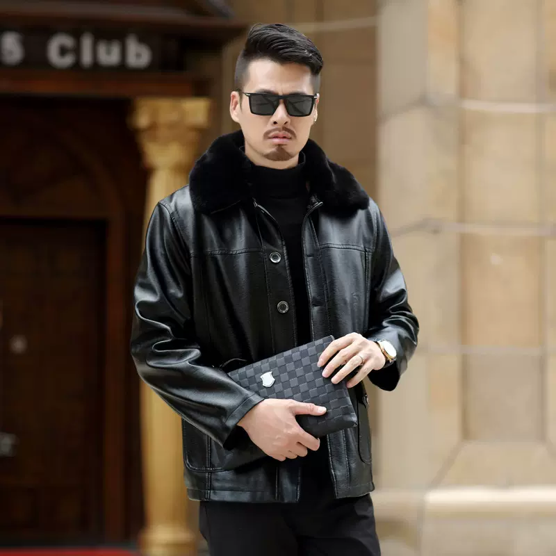 秋冬加绒皮衣男大码加厚爸爸装2023新款宽松中老年翻领PU皮衣外套