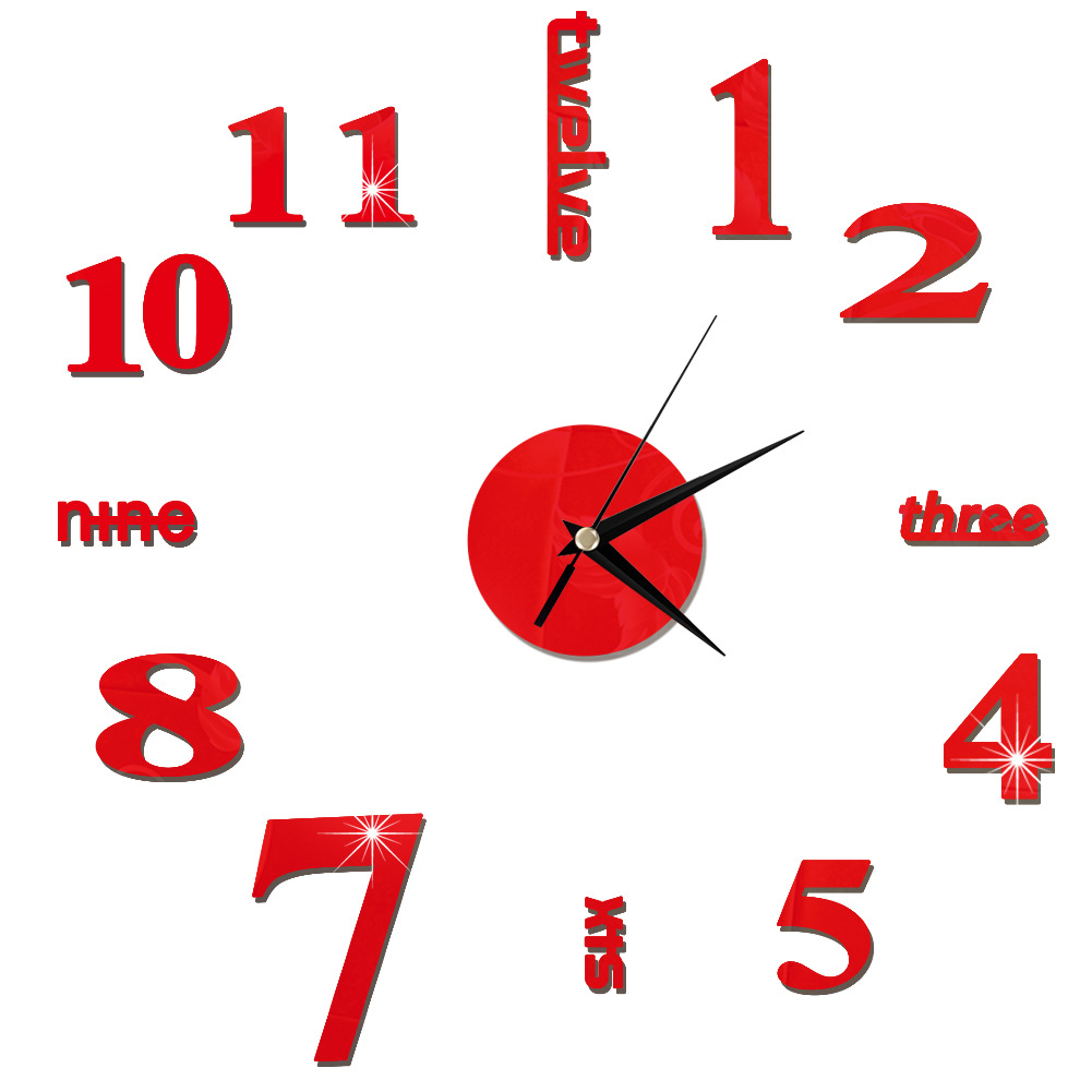 Chino e Inglés digital espejo etiqueta de la pared Reloj de pared DIY Reloj de pared creativo Reloj simple reloj de acrílico
