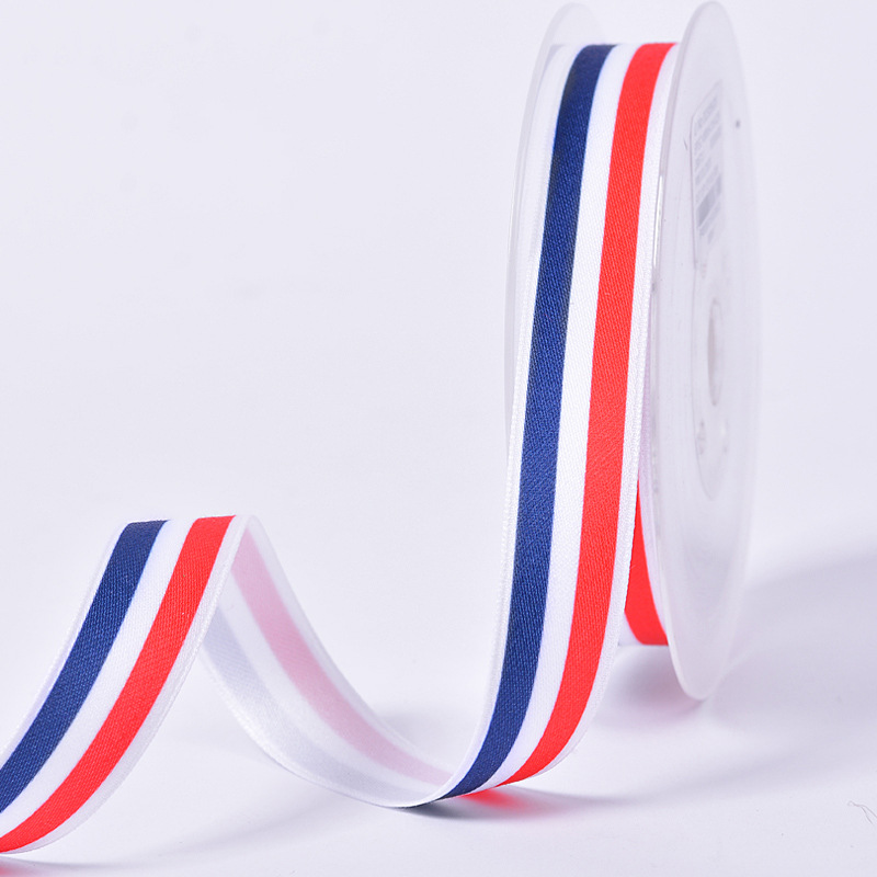 Yao Ming cinta de algodón de poliéster cinta a rayas DIY accesorios para el cabello material rojo, blanco y azul cinta de tres colores ropa accesorios textiles