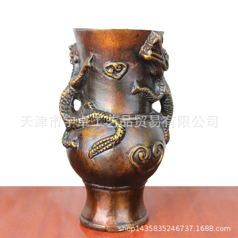 宇卓铜器纯铜花瓶黄铜花瓶龙纹花瓶家居装饰工艺品摆件