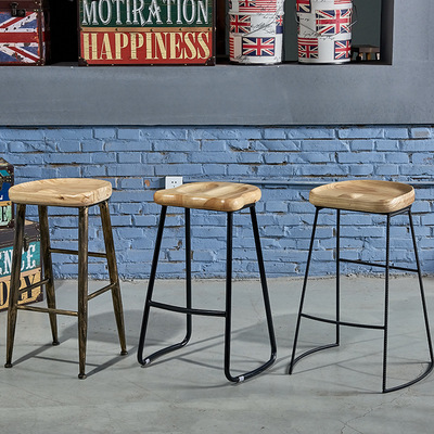 酒吧凳实木座面 钢筋铁艺复古吧凳 高脚铝合金吧凳前台接待凳吧椅