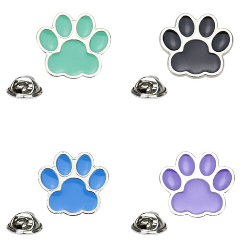 New cartoon animal puppy and kitten paw print badge, cute pin for children, colorful dog paw print badge