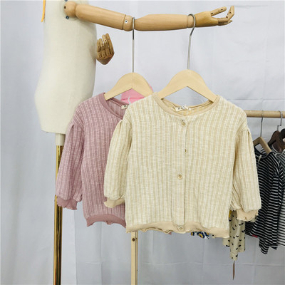 Children's clothing 90-130 Solid stripe knitting Small cardigan 2019 Spring models new pattern Korean Edition girl Children