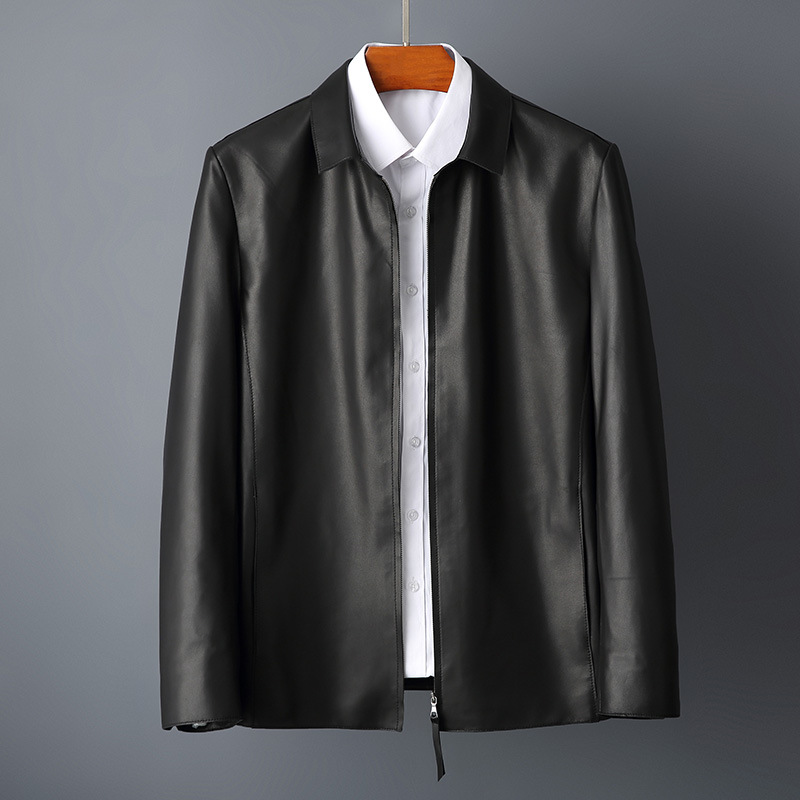 Spring and autumn season Haining genuine leather leather clothing Korean Edition Self cultivation Lapel Ultra-thin models handsome leather jacket coat