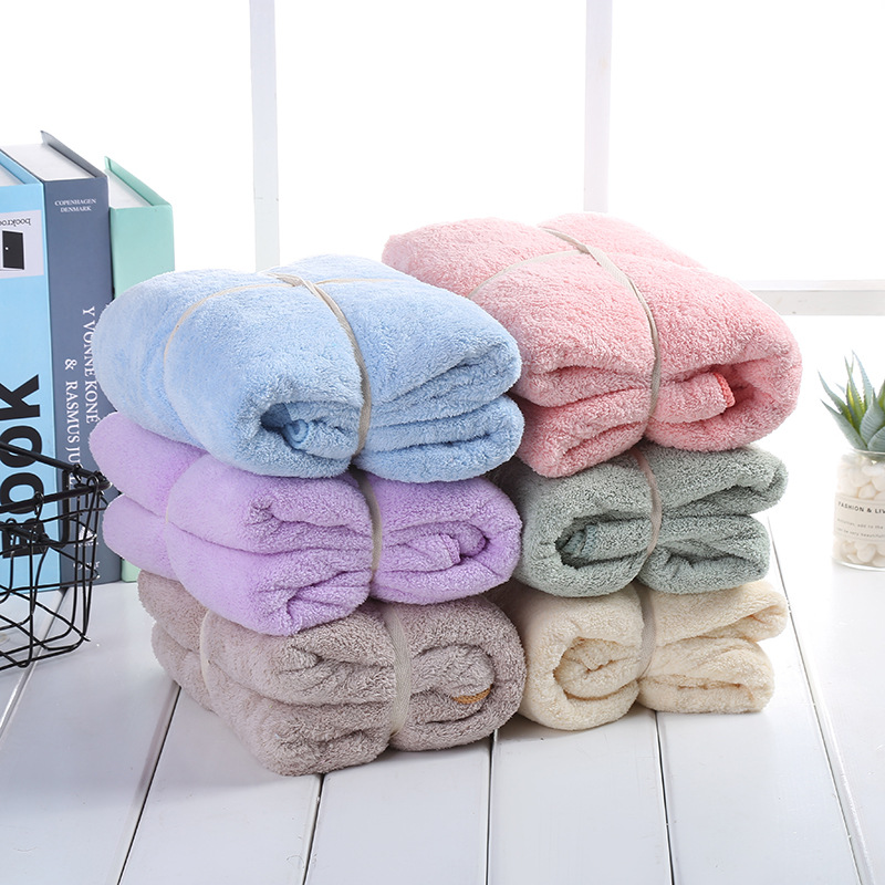 新款珊瑚绒强吸水大毛巾纯色柔软成人浴巾简约速干日用品厂家批发|ms
