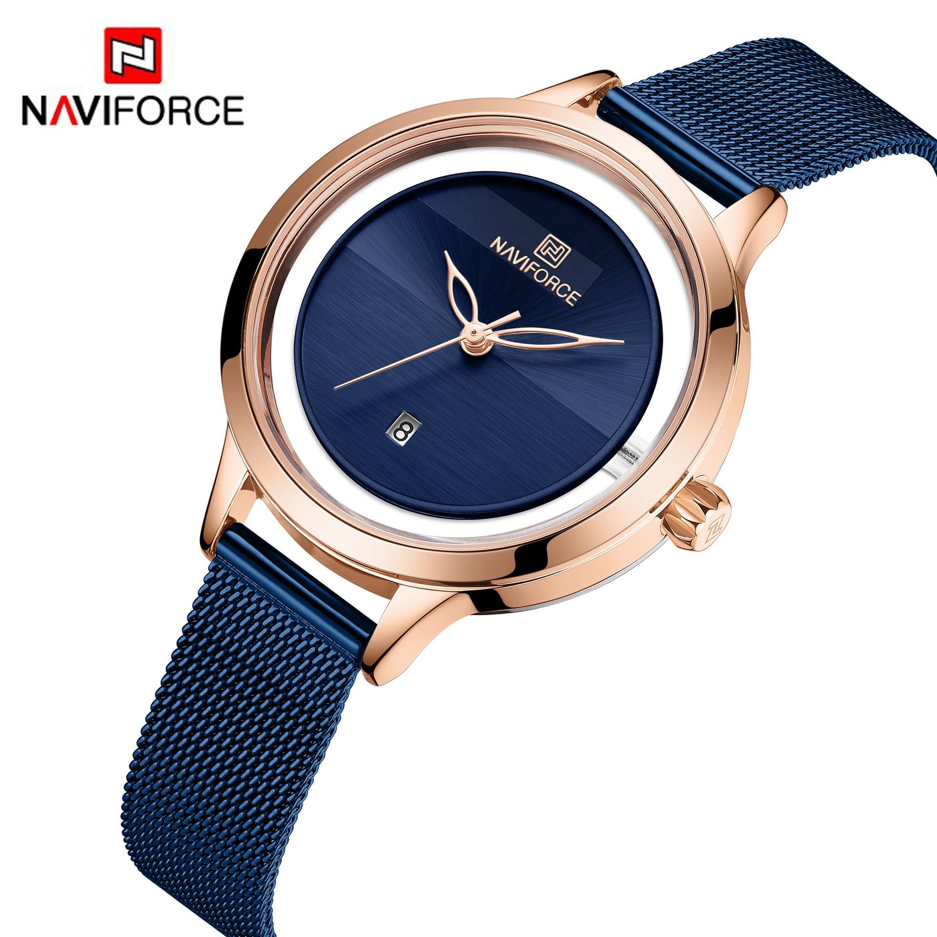 NAVIFORCE/Lingxiang 5014 Women's Watch Waterproof Quartz Mesh Band Watch Fashion Calendar Watch Casual Women's Watch_voghion.com