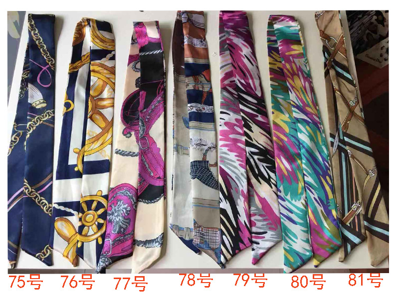 Printed and patterned twill silk scarf manufacturer wholesale accessories silk scarves handbags tied with bows silk scarves striped flowers undefined