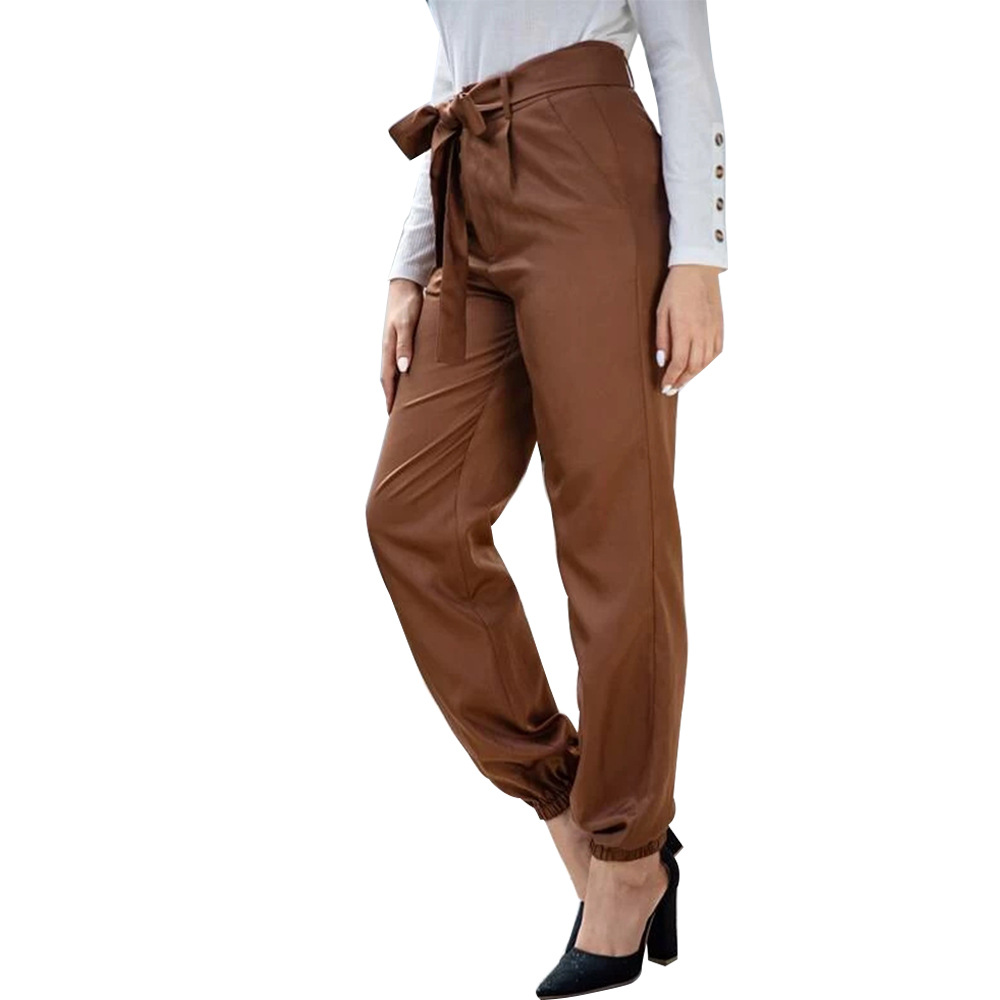 solid color bow tie high waist pants NSSA28589