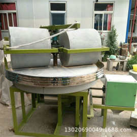 电动石碾子图片 小型碾谷糠面粉机器 碾艾绒设备 双碾辊磨粉机