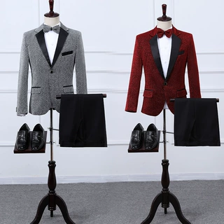 男士修身西服套装商务职业正装结婚礼服主持人西式绅士韩版酒红