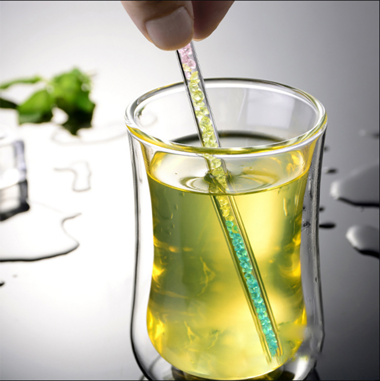 De una sola pieza de cabeza redonda bola de color Diamante de vidrio varilla de agitación café leche en polvo leche té bebida taza de jugo