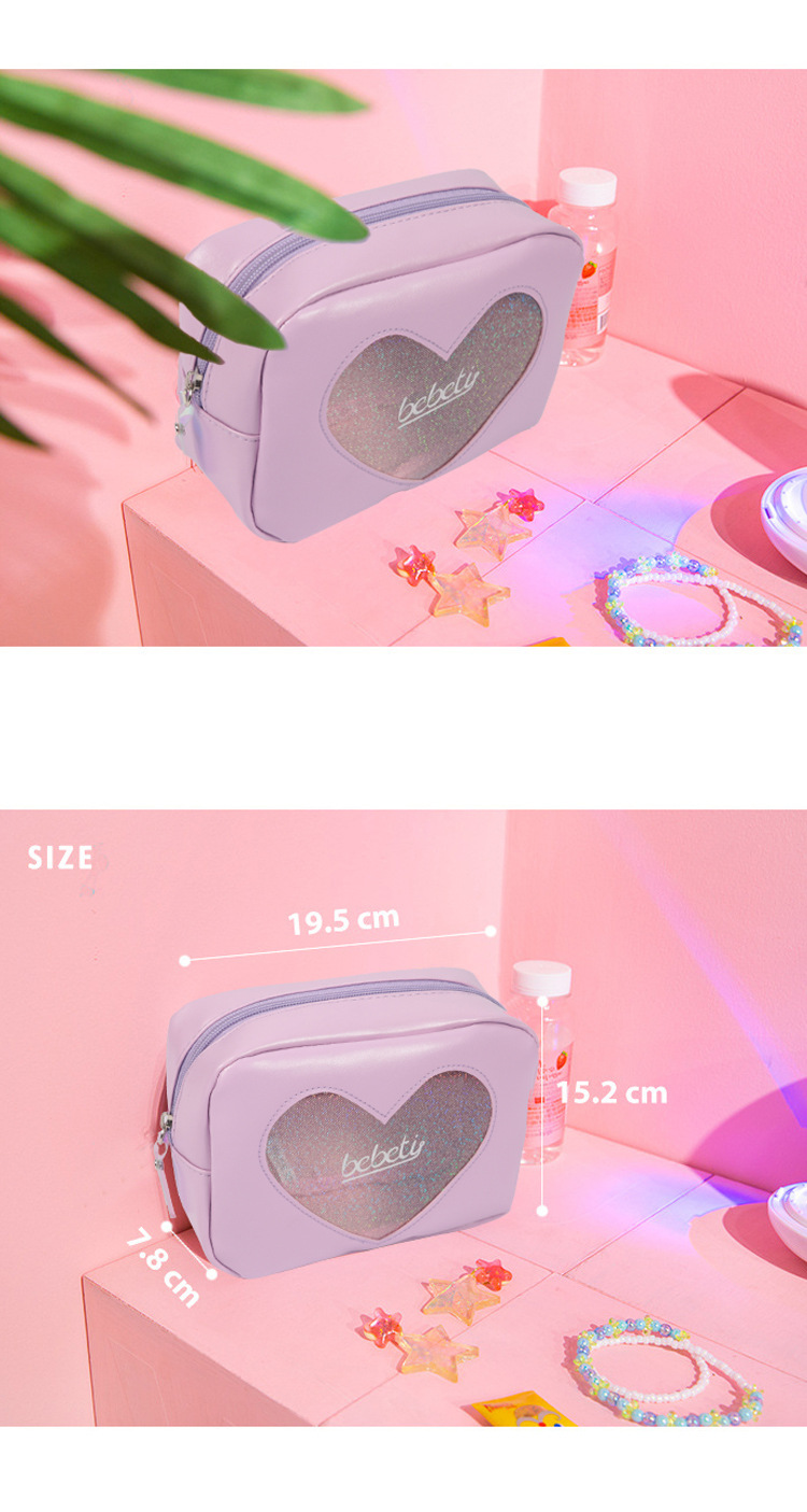 Korean fashion transparent laser diamond love cosmetic bag girl heart large capacity travel storage cute bag nihaojewelrypicture9
