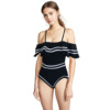 Female swimsuit 2019 new pattern Europe and America Swimwear Solid Pressure bar White strip Conjoined sexy Swimsuit Wholesale swimsuit