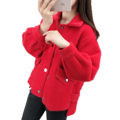 秋裝毛衣女寬松很仙的2019新款韓版外套針織衫開衫仿水貂絨上衣厚