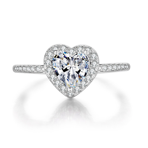 Classic heart-shaped zircon women's engagement ring, real gold-plated micro-set diamond ring, European and American cross-border jewelry wholesale
