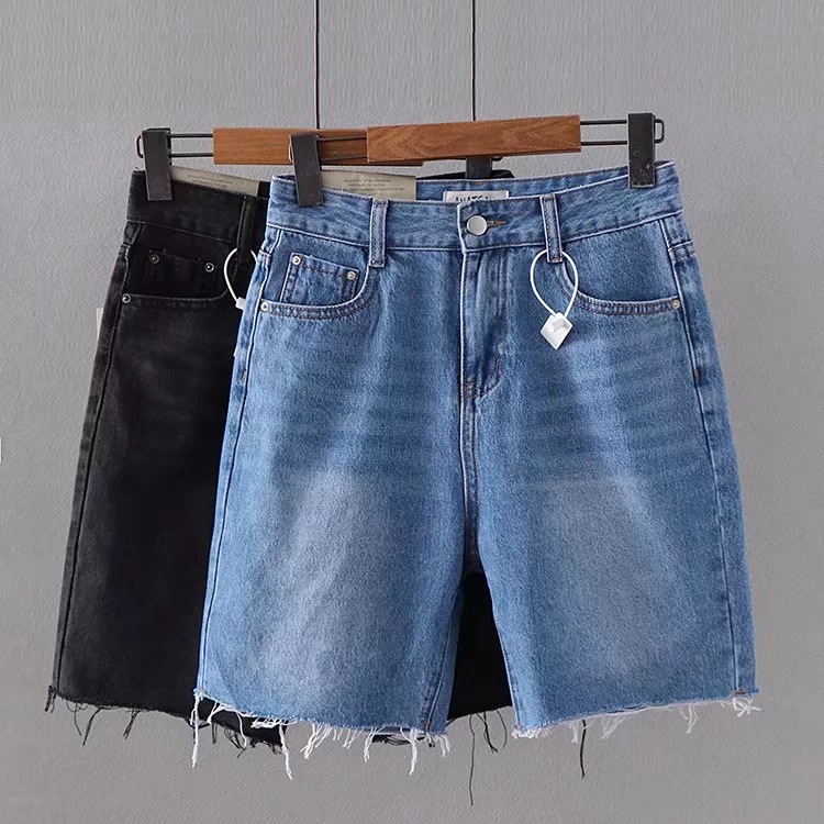  Summer Frayed High Waist Thin Wide Legs Denim Shorts NSAC37417