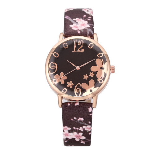 New Foreign Style Engraved Flower Watches for Women, Fashion Flower Dial Women's Watches Wholesale Women's PU Watches