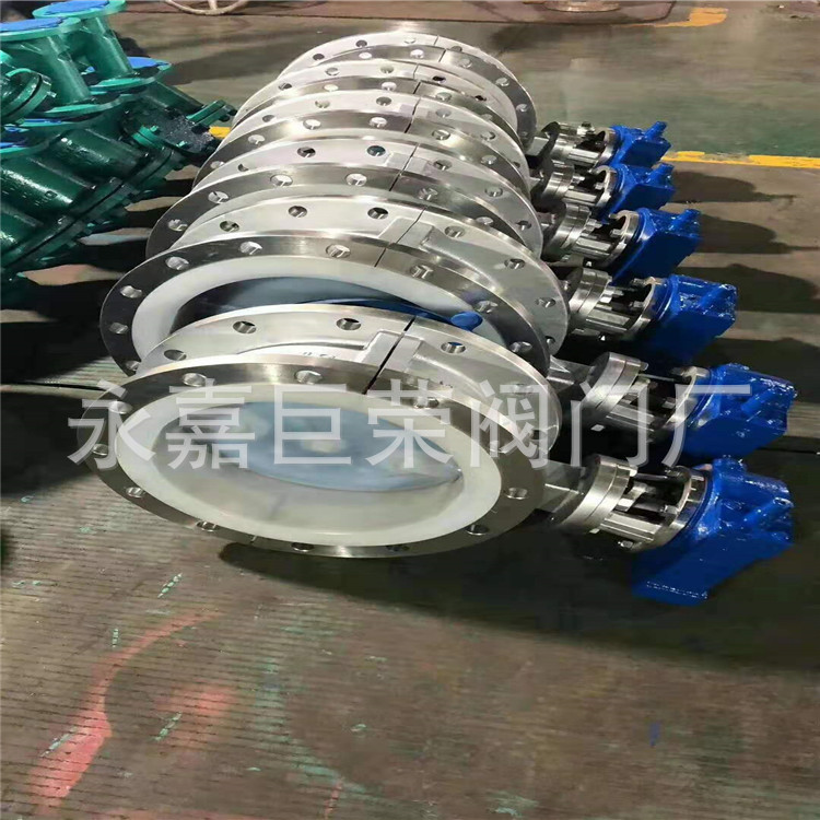 D341F46-16CDN400高温衬四氟铸钢涡轮法兰全衬氟蝶阀