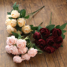 10頭芍葯把束仿真花 西洋玫瑰婚慶裝飾11色牡丹假花仿真花