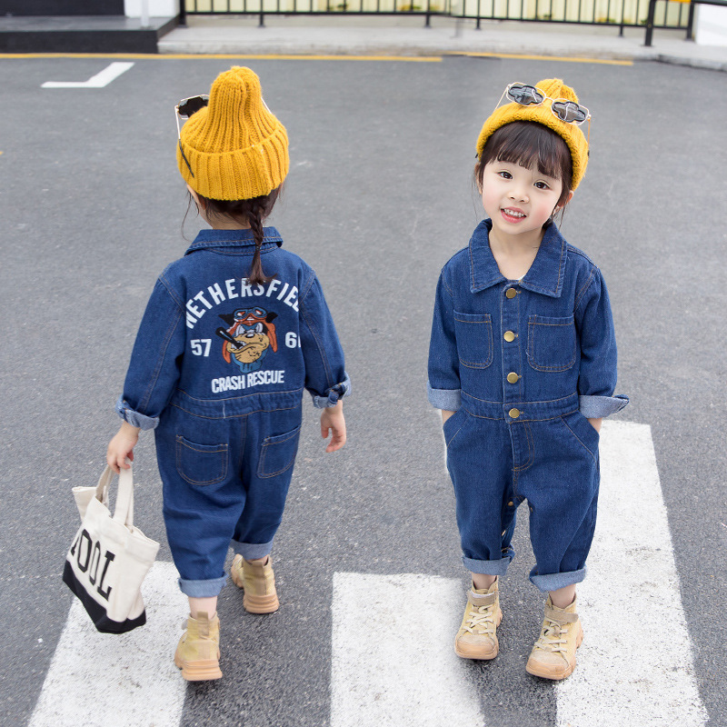 Korean Edition Children's clothing baby cowboy Long sleeve one-piece garment 2019 Spring new pattern Children children girl Overalls