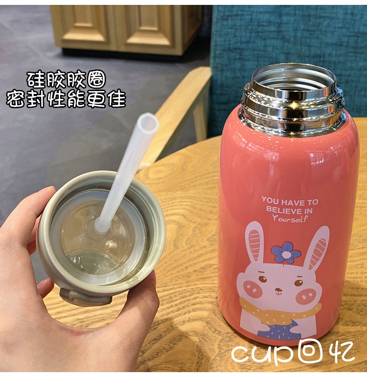 Cartoon Children's Vacuum Cup Male And Female Primary School Students Vacuum Stainless Steel Straw Cup Kindergarten Baby Portable Water Cup display picture 7