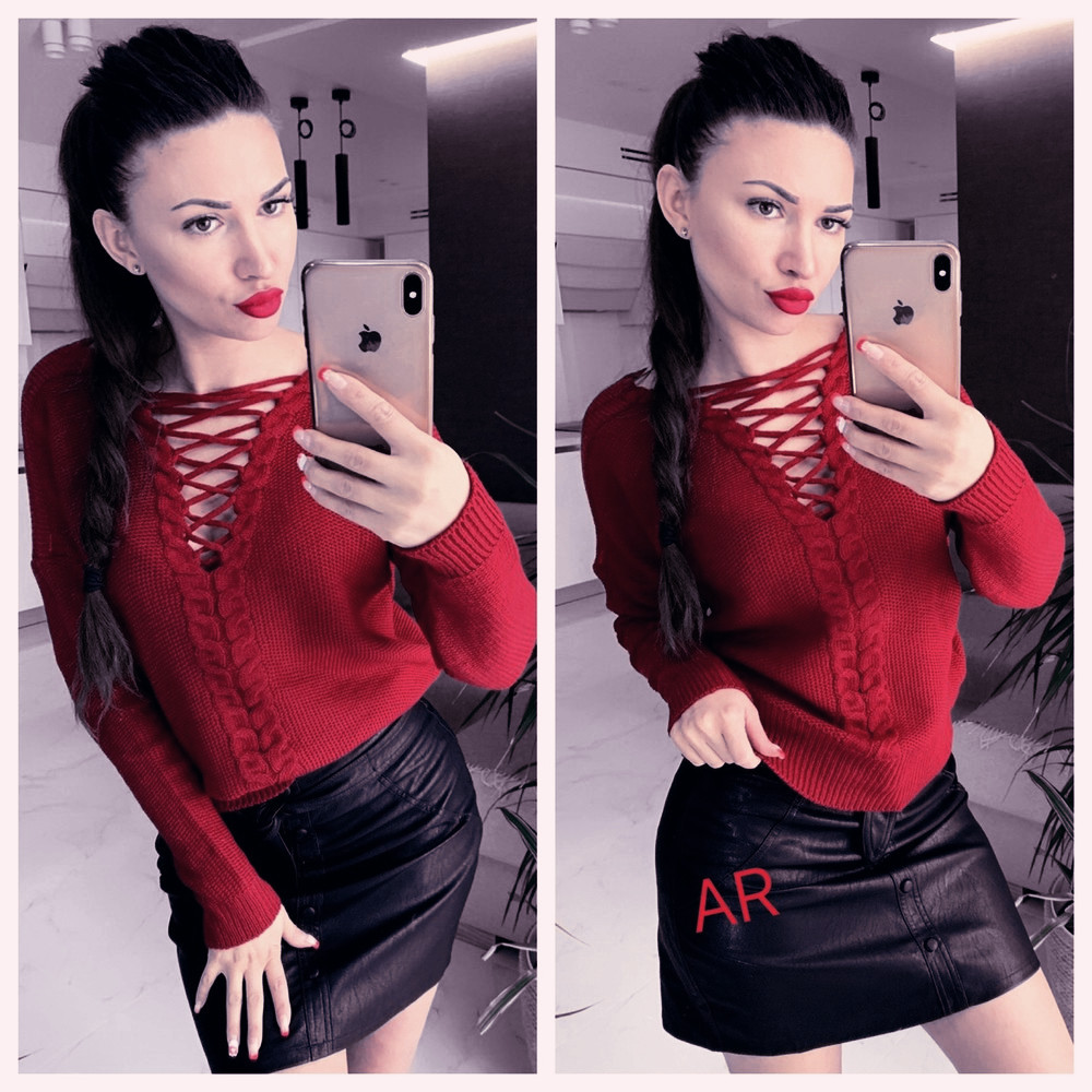 Solid Color Lace-Up Halter Double-Sided Sweater NSJXW106474