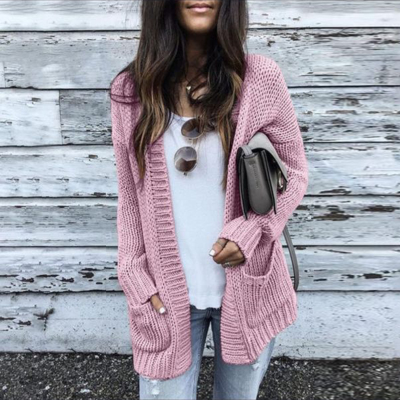 AliExpress Amazon Venta caliente Mediados de longitud gruesa cardigan suéter de punto de las mujeres populares de comercio exterior transfronterizo de Europa y América