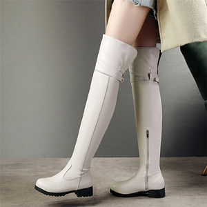 Buckle knee high boots women’s middle heel winter thick heel Black Sexy round head side zipper boots autumn winter sexy 