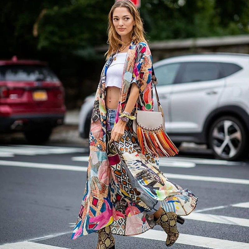 Foreign trade wholesale Sandy beach coat Smock Cotton printing on vacation Sunscreen Beach clothing Long cardigan Cross border Amazon