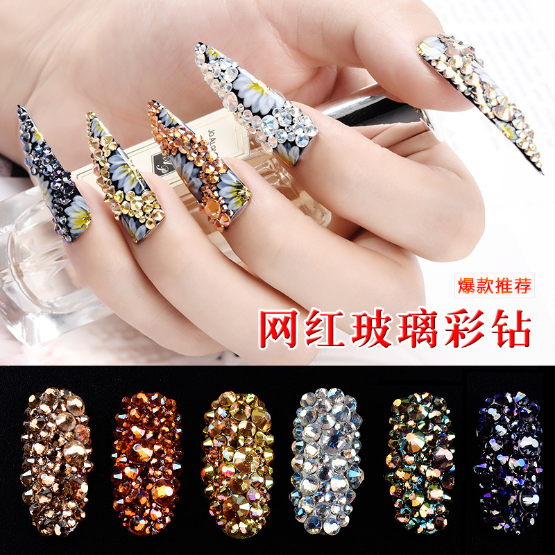 Diamond glass mixed nail decoration for manicure