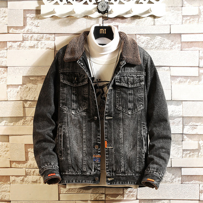 2019新款冬季外套男韩版潮流羊羔毛牛仔夹克男潮加绒加厚修身衣服|ms