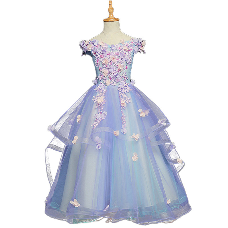 Flower Girl dress Princess dress line shoulder Flower Girl piano dress Girl host children dress_voghion.com