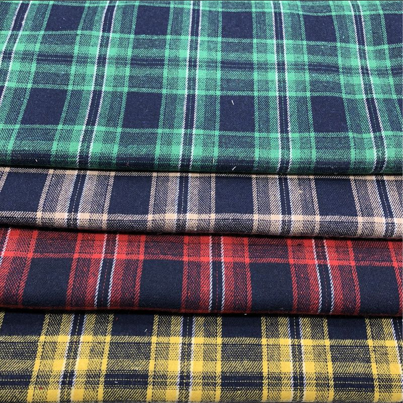 厂家供应 21S磨毛格子布 衬衫连衣裙童装宠物衣服面料 斜纹格子布