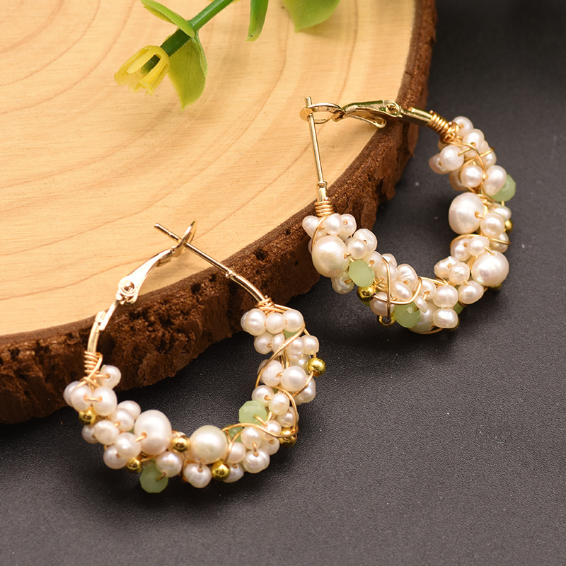 20g Weight Natural Stone Inlay Material Earrings Classification 1 Pair Quantity Fashion Geometric Pearl Copper Inlay Natural Stone Earrings 1 Pair