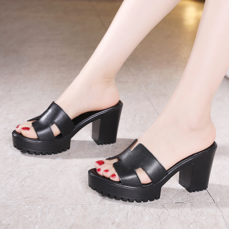 Dép nữ xỏ ngón đế xuồng cao gót trung bình 2025, đế dày chống nước, thời trang mùa hè, size lớn 40-43 — Màu đen, Màu trắng, Màu đỏ