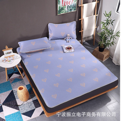 夏季凉席冰丝凉感席子可折叠水洗机洗三件套宿舍上下铺0.9批代发|ms