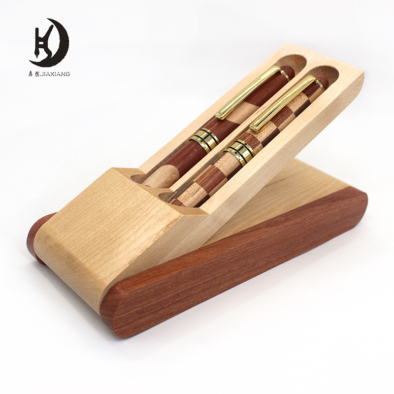 枫木对笔礼品笔盒拼接折叠木盒活动促销礼品常卖款红木盒