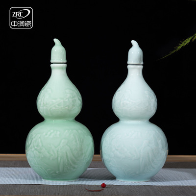 Antiquity ceramics gourd flagon The wine bottle Empty Bottle 1 Celadon carving flagon household seal up Liquor and Spirits Earthen jar