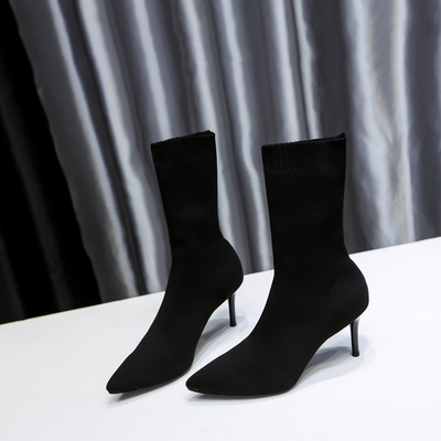 Socks boots girl 2019 Autumn and winter new pattern High-heeled shoes Boots Tip Stretch Boots Stiletto In cylinder knitting Thin Bootie