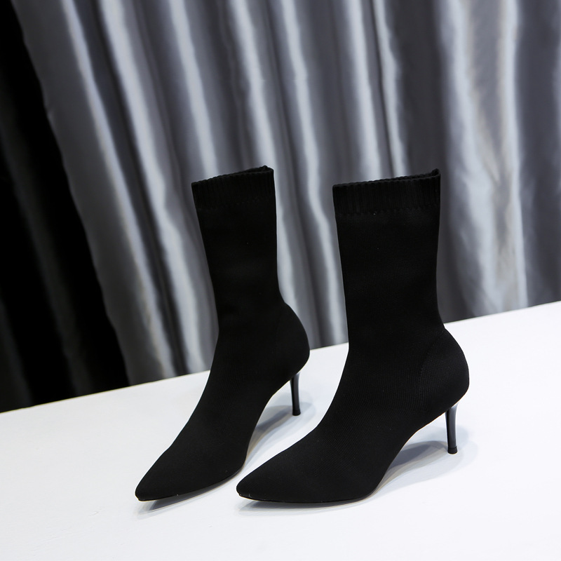 Socks boots girl 2019 Autumn and winter new pattern High-heeled shoes Boots Tip Stretch Boots Stiletto In cylinder knitting Thin Bootie