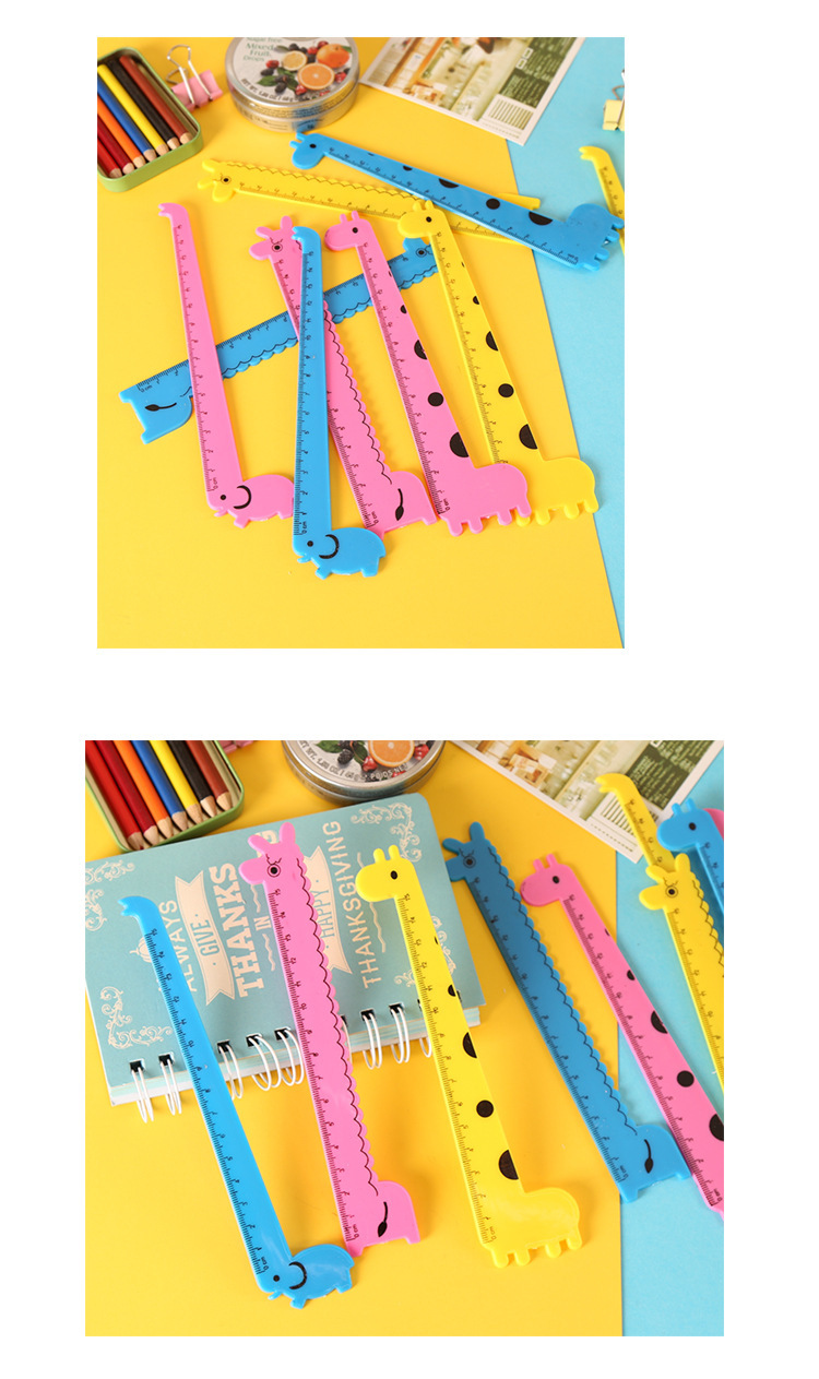 Cartoon Pattern Cute Style Cute Giraffe Shaped Student Studying Stationery Cartoon 15cm Ruler Random 1 Piece