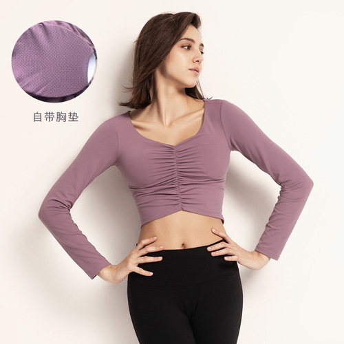 Women Long Sleeve Running Shirts Sexy Exposed Navel Yoga T-shirts Solid Sports  Shirts Quick Dry Fitness Gym Crop Tops Sport Wear - Sport9s