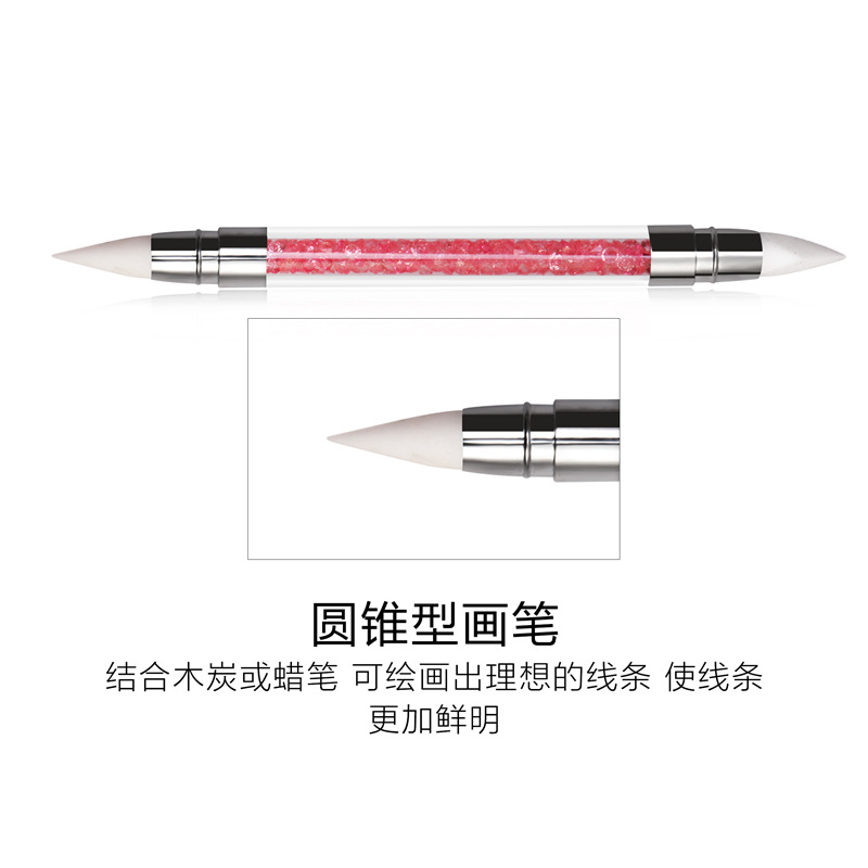 Nueva manicura pluma de silicona de doble cabeza hueco tallado en relieve pluma de cabeza de goma varilla de taladro de cristal super suave manicura pluma de silicona