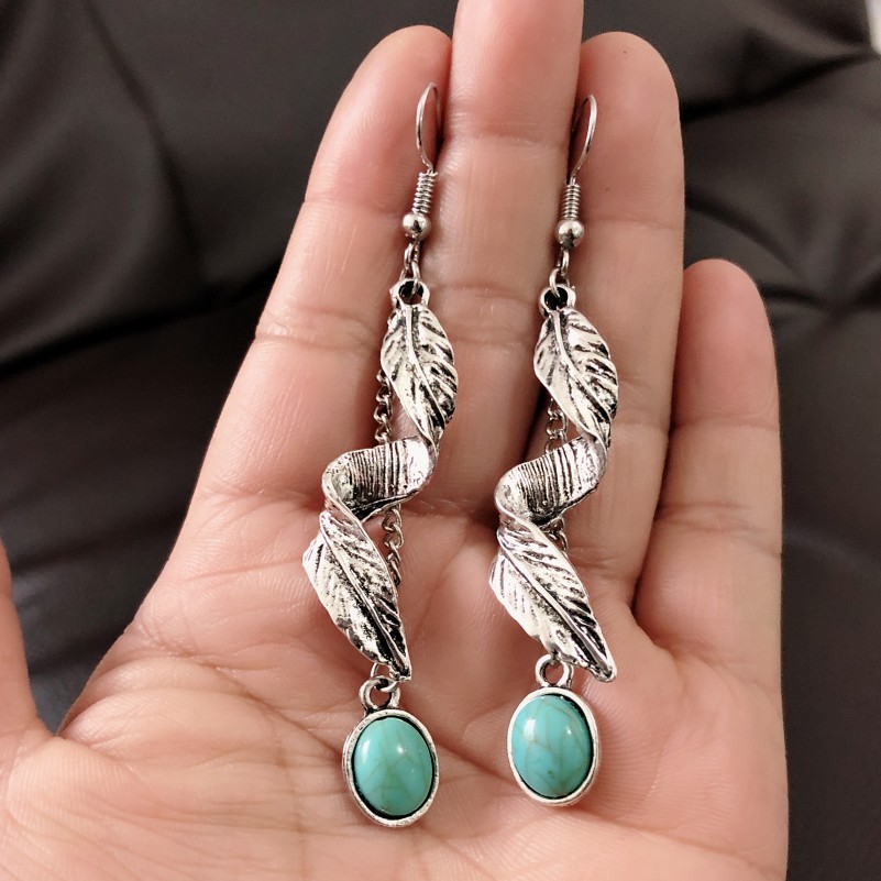 Wholesale Jewelry Vintage Style Leaf Alloy Turquoise Plating Ear Hook display picture 1