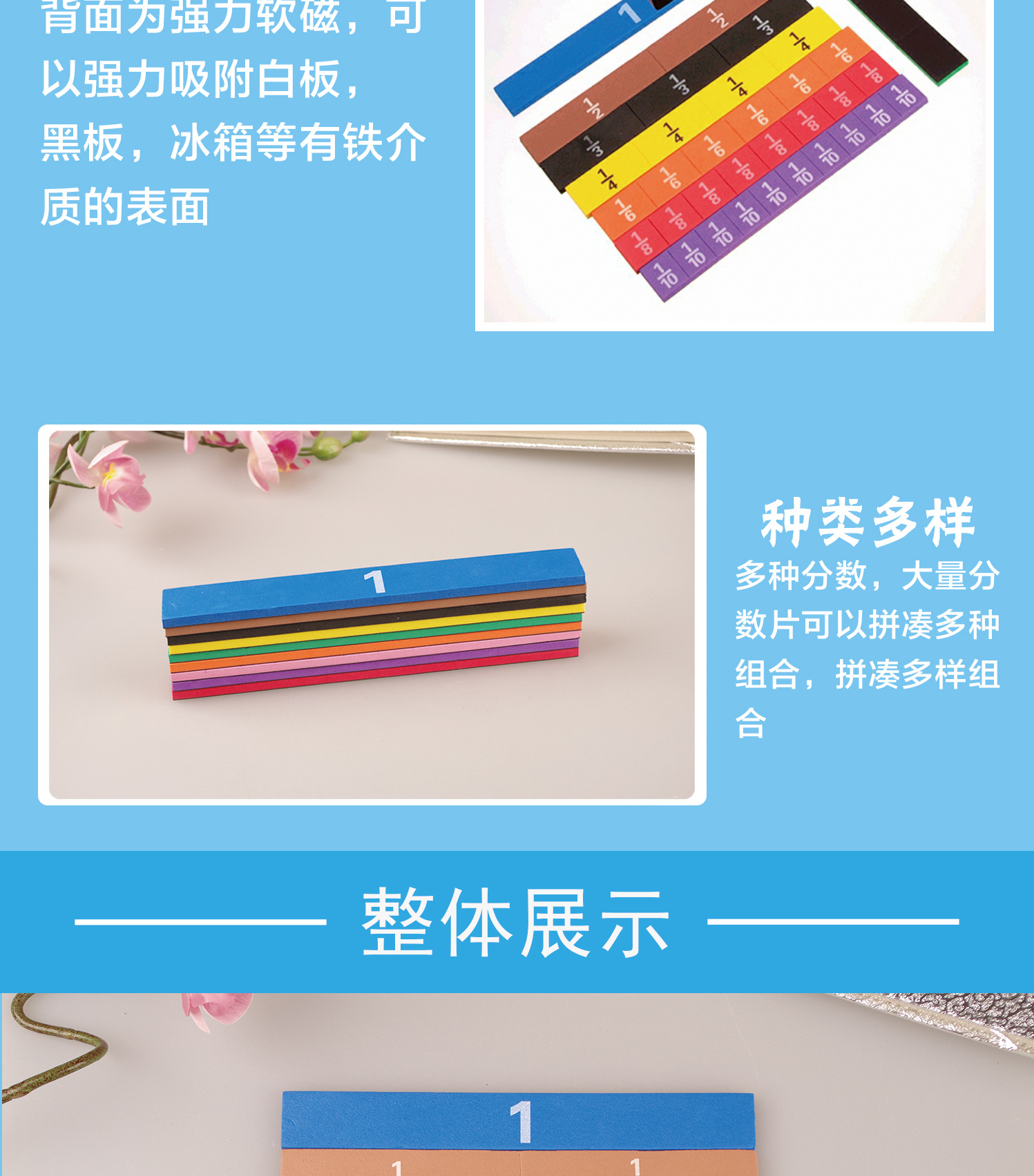 EVA教具 EVA磁性分数条分数块 数学问题演示器 分数运算教学教具-阿里巴巴
