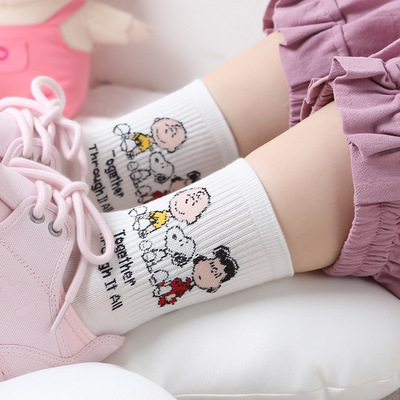 1902 新款日系潮袜全棉袜子女撞色可爱狗狗中筒袜 棒球袜滑板袜