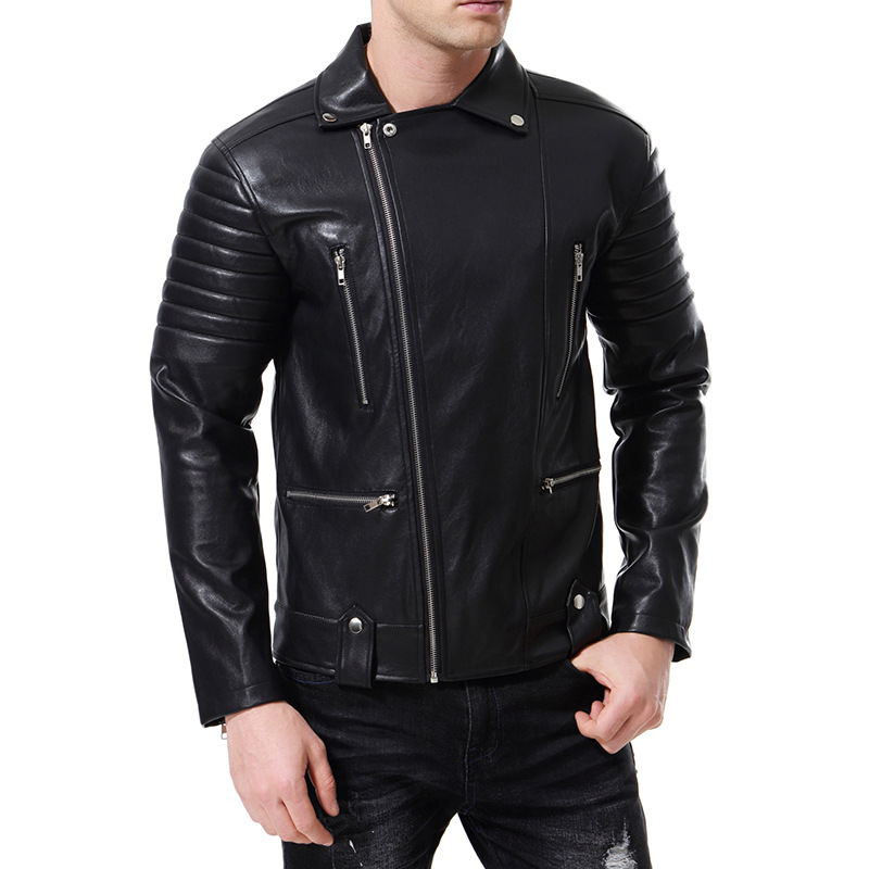 Men's Punk Motorcycle Leather Jacket With Multi Zip Detail_voghion.com